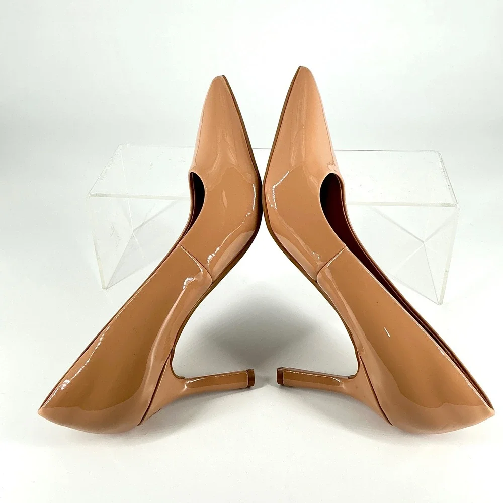 Nordstrom Rack Size 8.5 Pointed Pump Tan Patent Nude Stiletto Heel NEW Paige $99